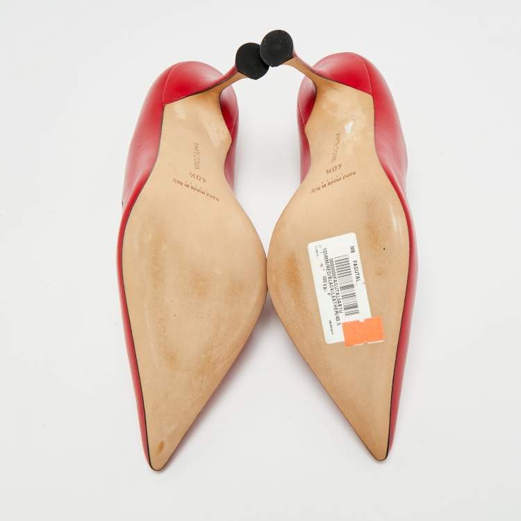 Pre Owned Manolo Blahnik Scalloped Size 40.5 Red/Black Leather Pumps
