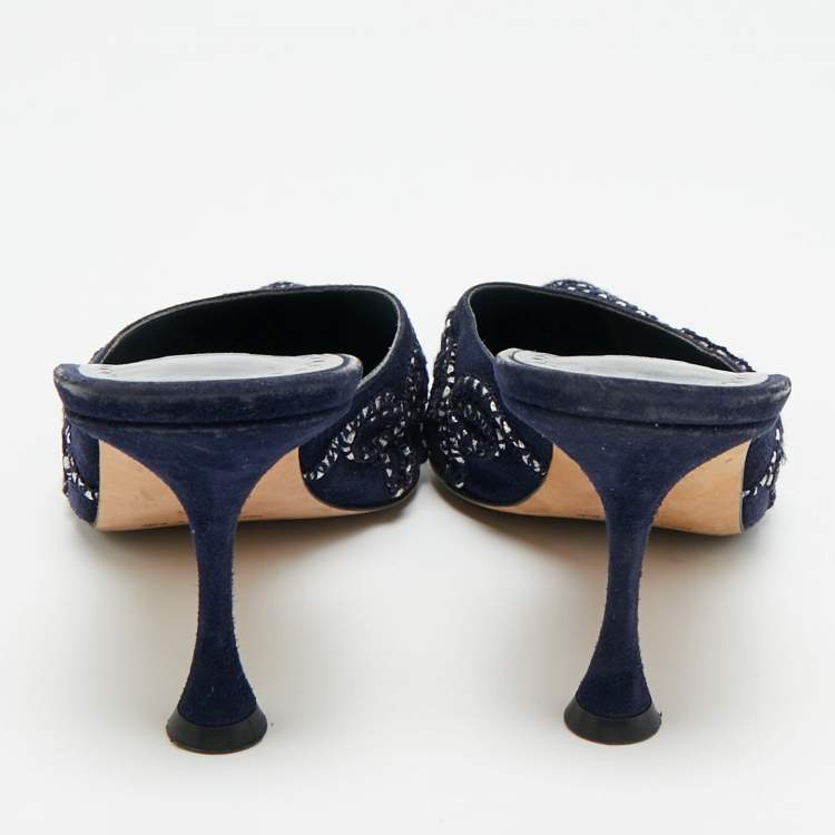 Pre Owned Manolo Blahnik Size 38.5 Navy Blue Suede Mules