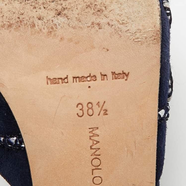 Pre Owned Manolo Blahnik Size 38.5 Navy Blue Suede Mules