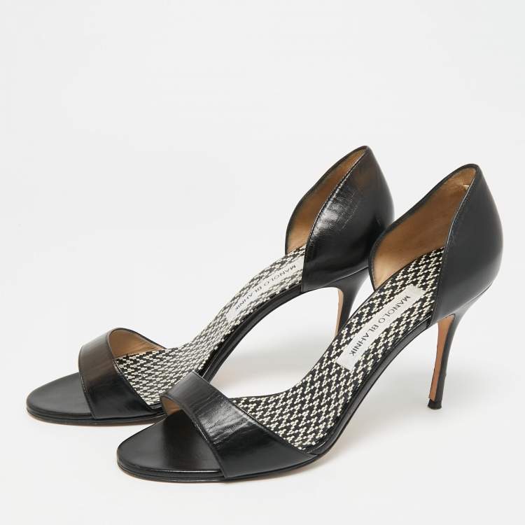 Pre Owned Manolo Blahnik Fagutal 105 Size 40.5 Black Leather Pumps