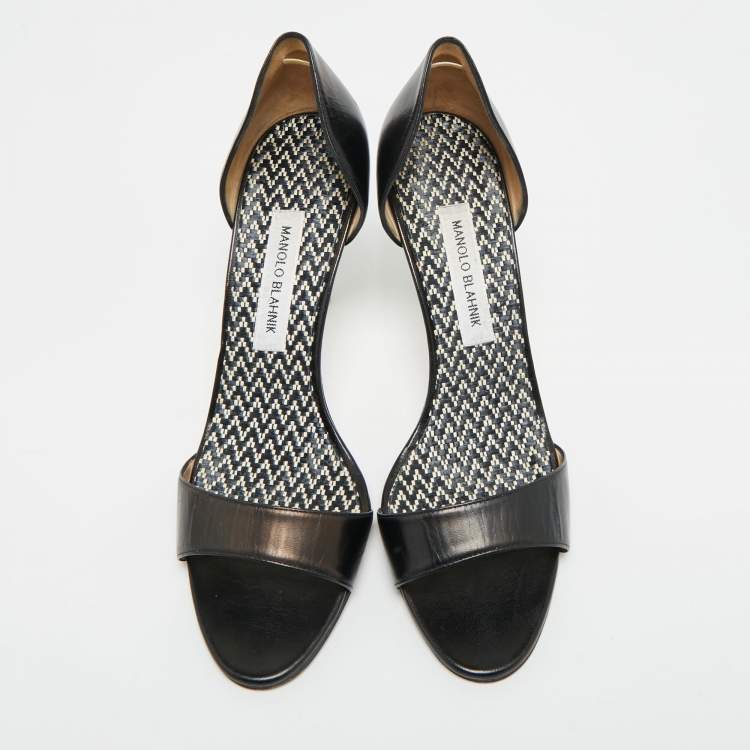 Pre Owned Manolo Blahnik Fagutal 105 Size 40.5 Black Leather Pumps