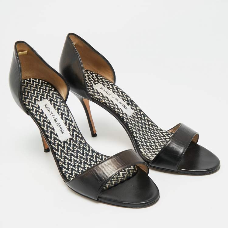 Pre Owned Manolo Blahnik Fagutal 105 Size 40.5 Black Leather Pumps