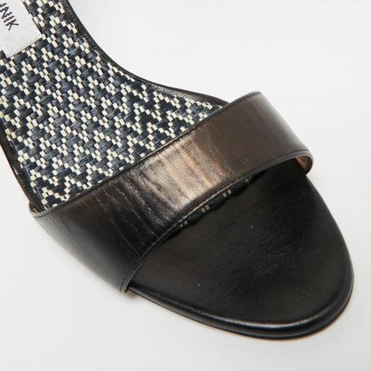 Pre Owned Manolo Blahnik Fagutal 105 Size 40.5 Black Leather Pumps