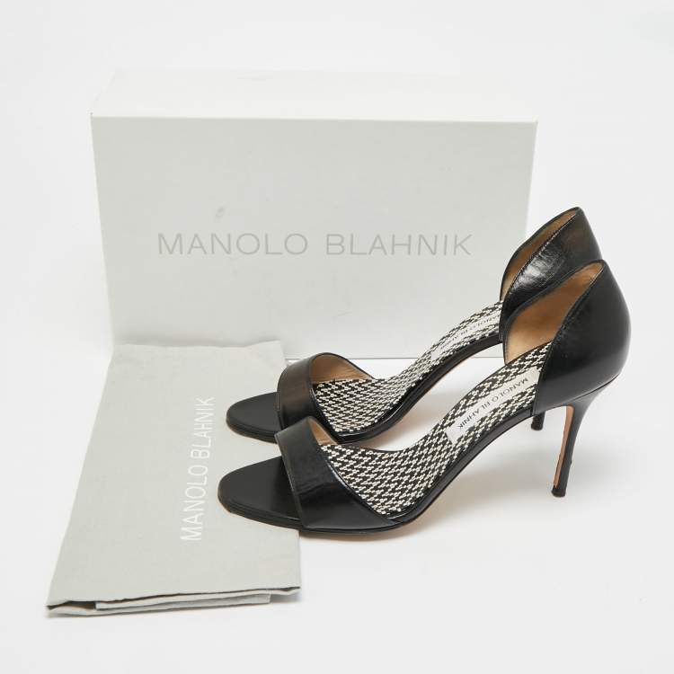 Pre Owned Manolo Blahnik Fagutal 105 Size 40.5 Black Leather Pumps