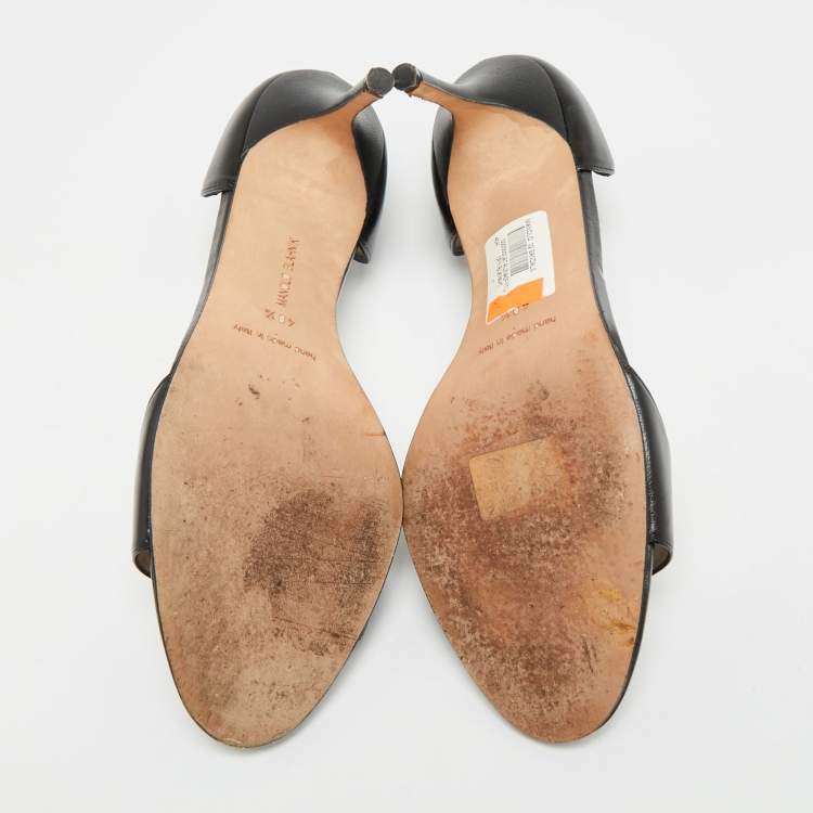 Pre Owned Manolo Blahnik Fagutal 105 Size 40.5 Black Leather Pumps