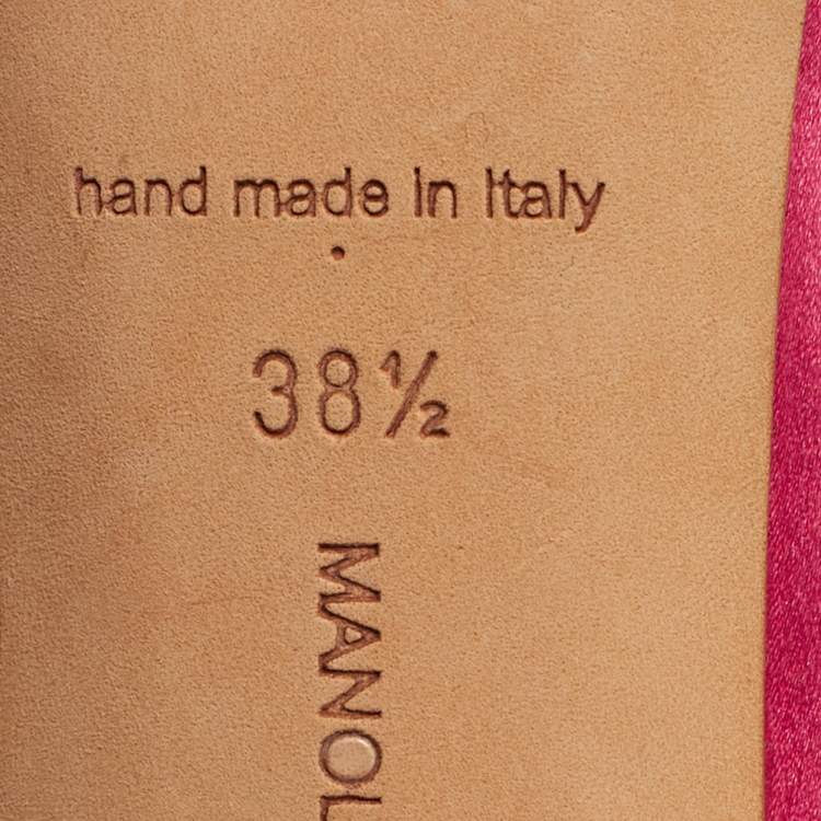 Pre Owned Manolo Blahnik Nadira Size 38.5 Pink Satin Jewel Embellished Pointed Toe Pumps