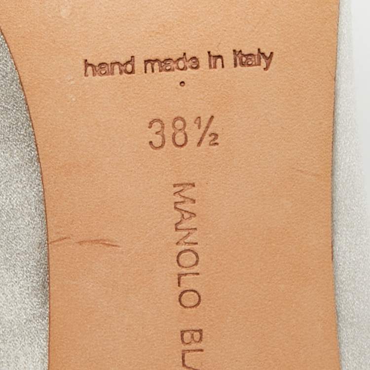 Pre Owned Manolo Blahnik Nadira Size 38.5 Light Grey Satin Jewel Embellished Pointed Toe Pumps