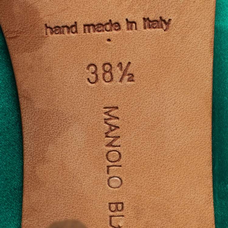 Pre Owned Manolo Blahnik Nadira Size 38.5 Green Satin Jewel Embellished Pointed Toe Pumps