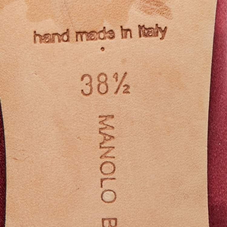 Pre Owned Manolo Blahnik Borlak Size 38.5 Burgundy Satin Crystal Embellished Pointed Toe Pumps