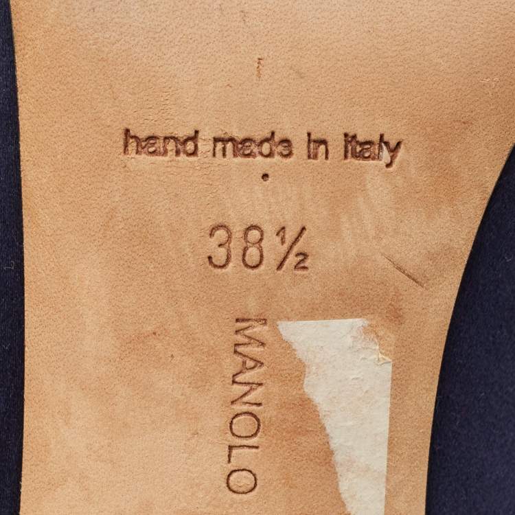 Pre Owned Manolo Blahnik Nadira Size 38.5 Navy Blue Satin Crystal Embellished Pumps