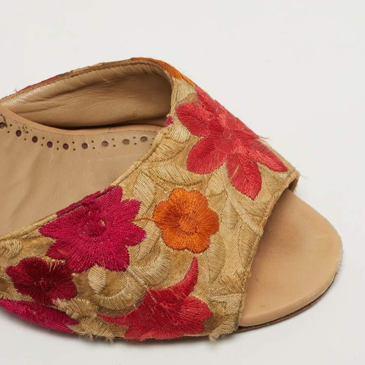 Pre Owned Manolo Blahnik Size 40 Multicolor Leather and Lurex Fabric Slide Sandals