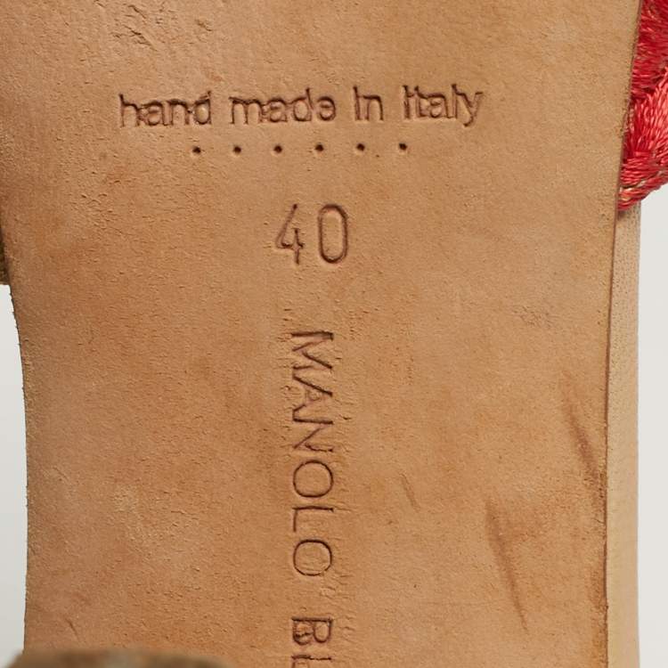 Pre Owned Manolo Blahnik Size 40 Multicolor Leather and Lurex Fabric Slide Sandals