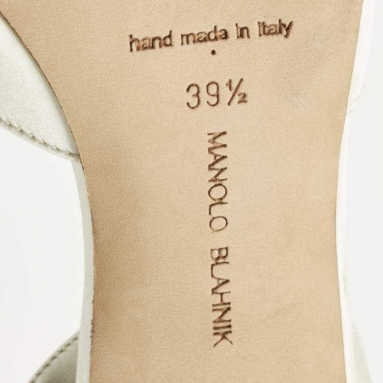 Pre Owned Manolo Blahnik Hangisli Size 39.5 Cream Satin SlingbackPumps