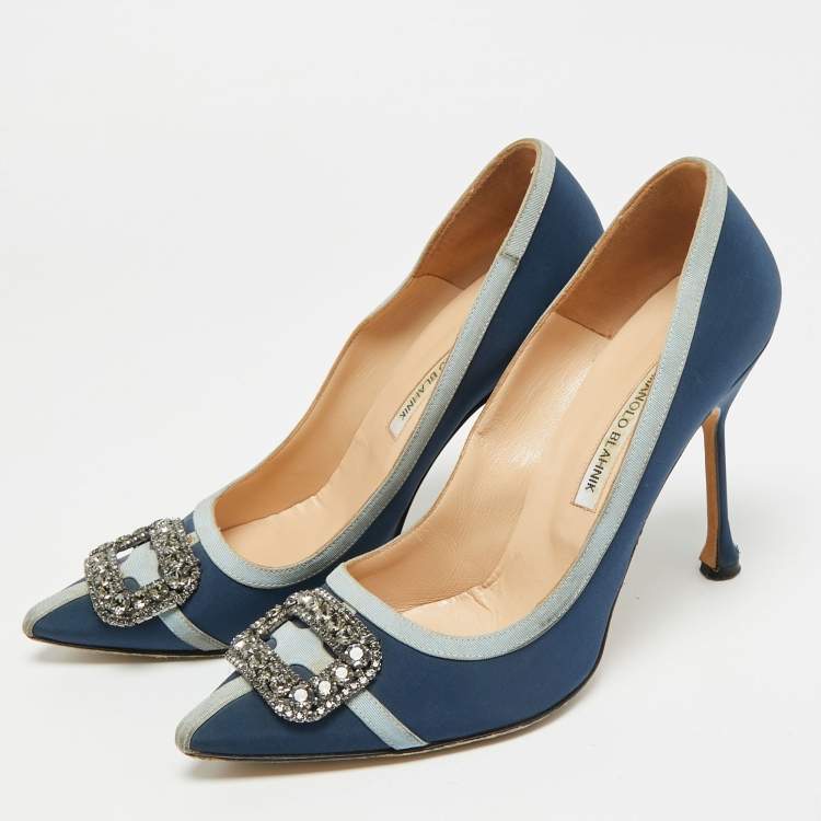 Pre Owned Manolo Blahnik Gotrian Size 41 Blue Fabric Crystal Embellished Pumps