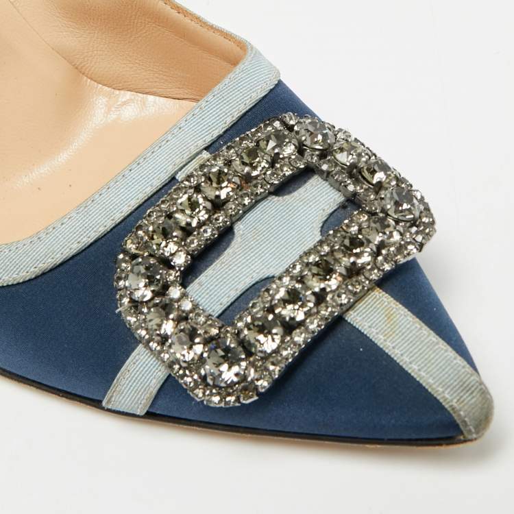 Pre Owned Manolo Blahnik Gotrian Size 41 Blue Fabric Crystal Embellished Pumps