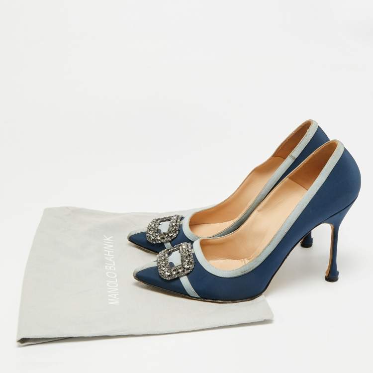 Pre Owned Manolo Blahnik Gotrian Size 41 Blue Fabric Crystal Embellished Pumps