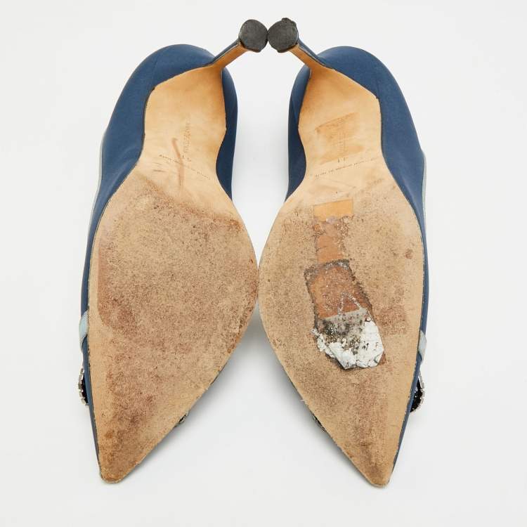 Pre Owned Manolo Blahnik Gotrian Size 41 Blue Fabric Crystal Embellished Pumps