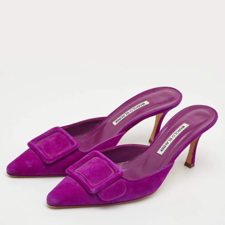 Pre Owned Manolo Blahnik Maysale Size 40 Purple Suede Mules