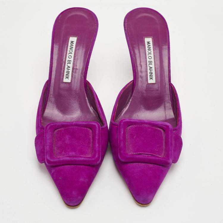 Pre Owned Manolo Blahnik Maysale Size 40 Purple Suede Mules