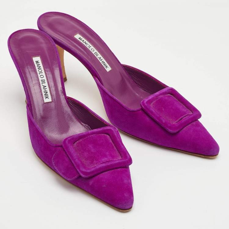 Pre Owned Manolo Blahnik Maysale Size 40 Purple Suede Mules