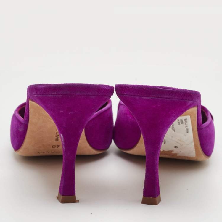 Pre Owned Manolo Blahnik Maysale Size 40 Purple Suede Mules