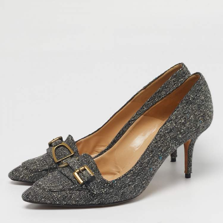 Pre Owned Manolo Blahnik Size 41 Black Tweed Pointed Toe Loafer Pumps