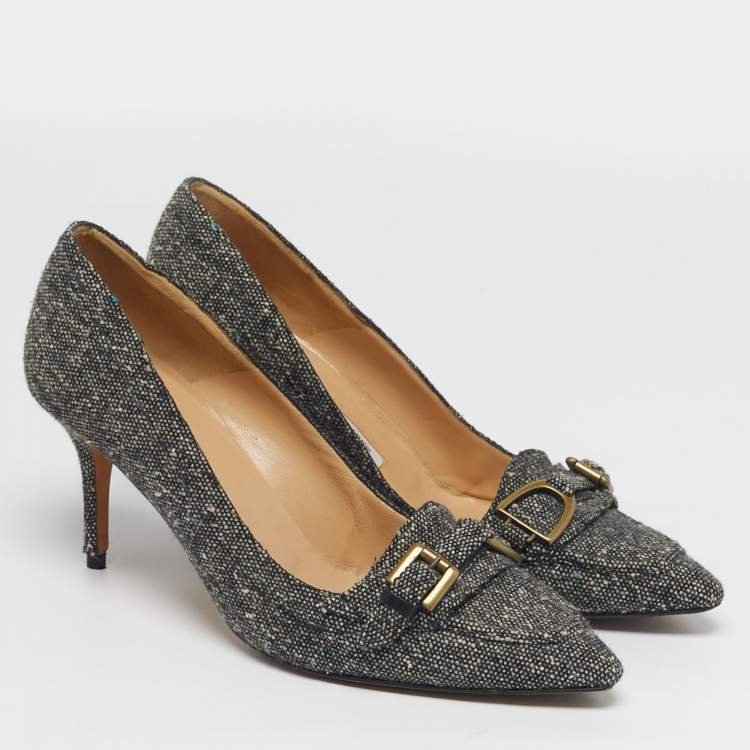 Pre Owned Manolo Blahnik Size 41 Black Tweed Pointed Toe Loafer Pumps
