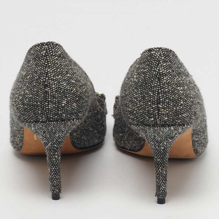 Pre Owned Manolo Blahnik Size 41 Black Tweed Pointed Toe Loafer Pumps