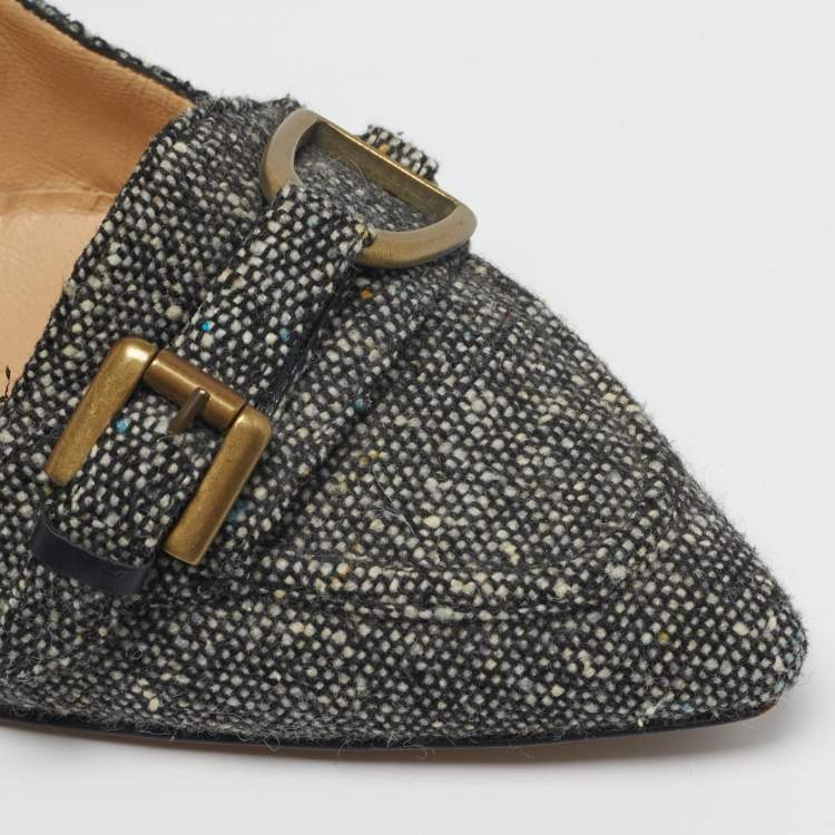 Pre Owned Manolo Blahnik Size 41 Black Tweed Pointed Toe Loafer Pumps