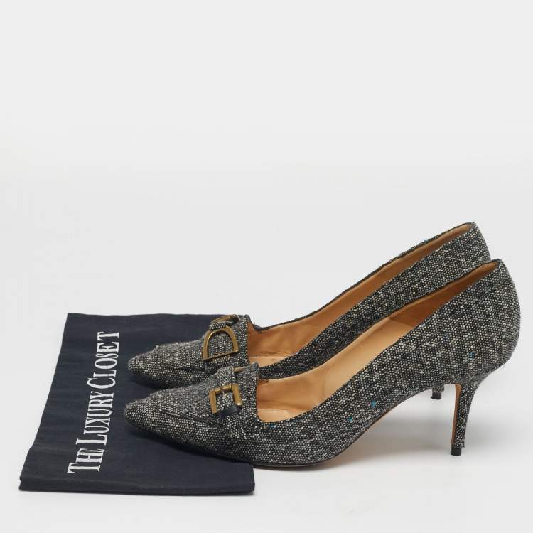 Pre Owned Manolo Blahnik Size 41 Black Tweed Pointed Toe Loafer Pumps