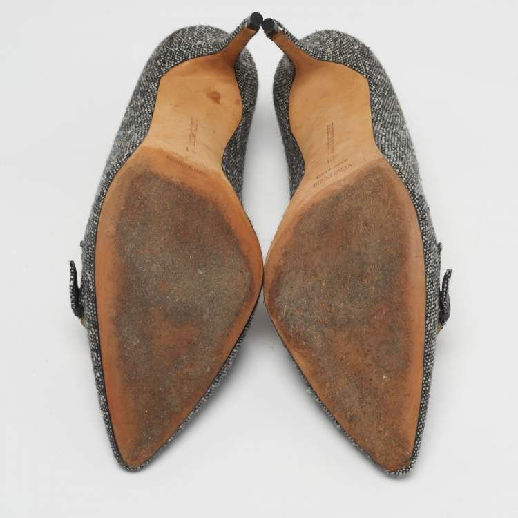 Pre Owned Manolo Blahnik Size 41 Black Tweed Pointed Toe Loafer Pumps