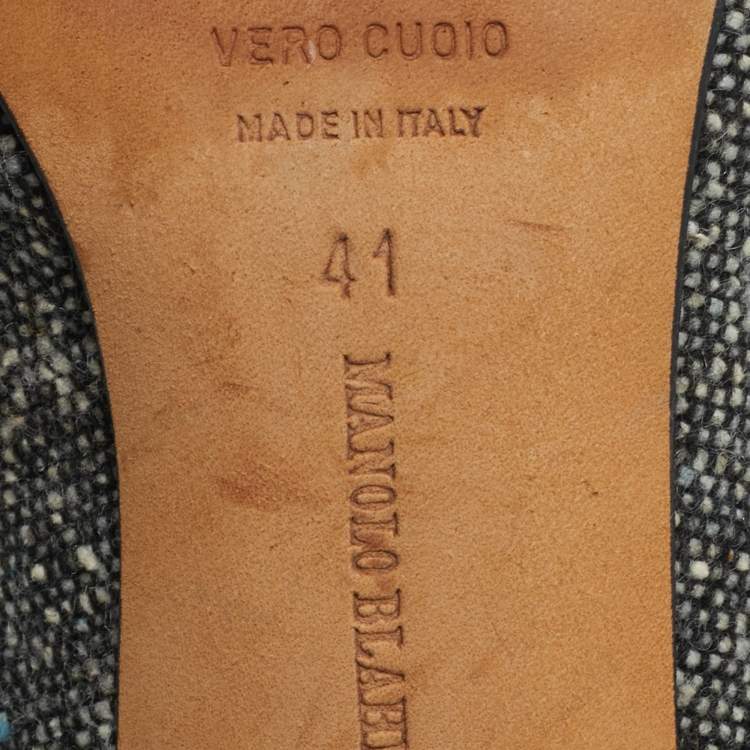 Pre Owned Manolo Blahnik Size 41 Black Tweed Pointed Toe Loafer Pumps