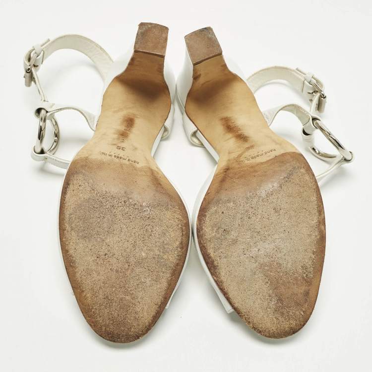 Pre Owned Manolo Blahnik Size 39 White Leather Ankle Strap Sandals