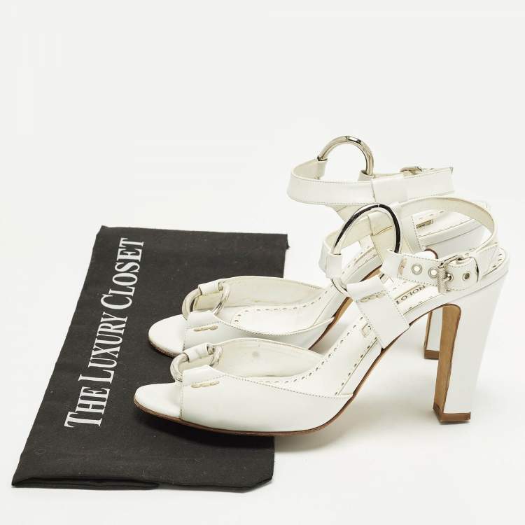Pre Owned Manolo Blahnik Size 39 White Leather Ankle Strap Sandals