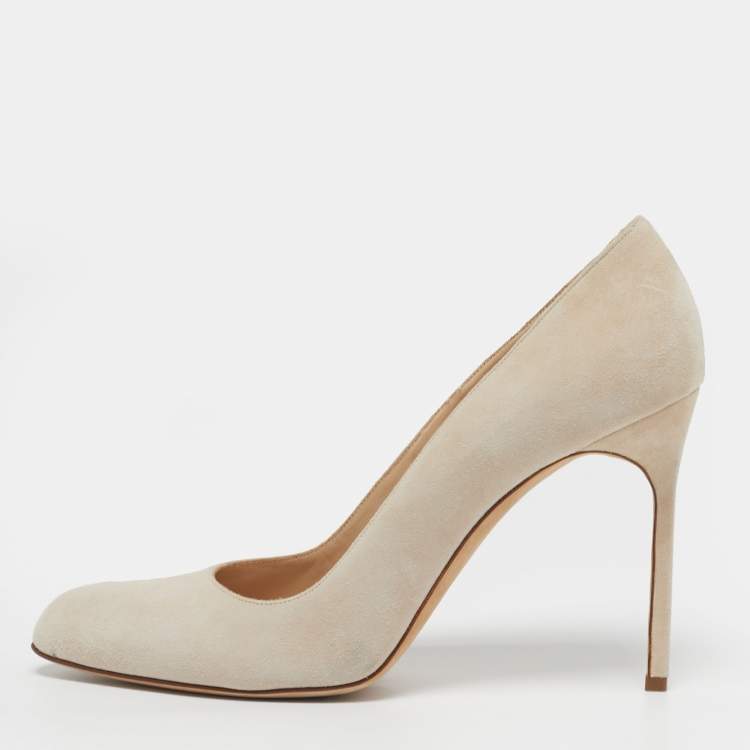 Pre Owned Manolo Blahnik BB Size 40 Beige Suede Pointed Toe Pumps