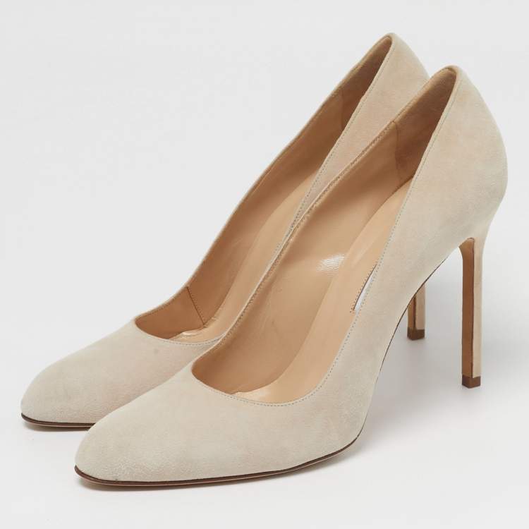 Pre Owned Manolo Blahnik BB Size 40 Beige Suede Pointed Toe Pumps