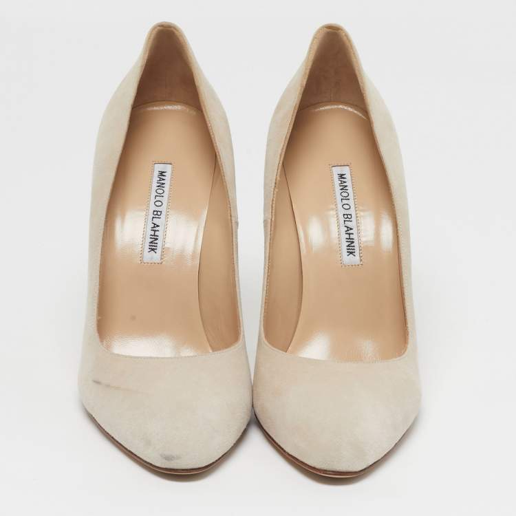 Pre Owned Manolo Blahnik BB Size 40 Beige Suede Pointed Toe Pumps