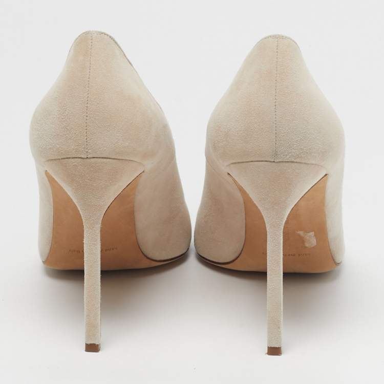 Pre Owned Manolo Blahnik BB Size 40 Beige Suede Pointed Toe Pumps