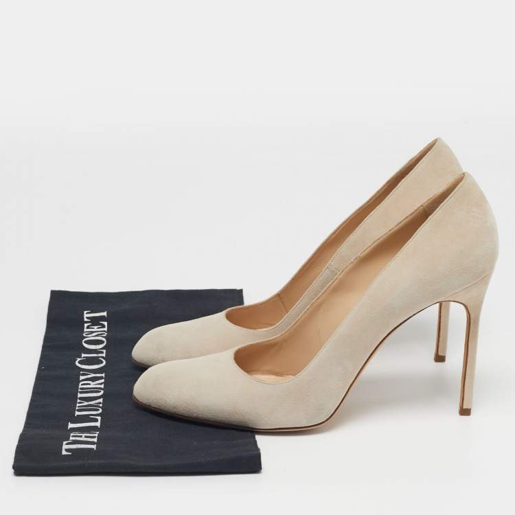 Pre Owned Manolo Blahnik BB Size 40 Beige Suede Pointed Toe Pumps