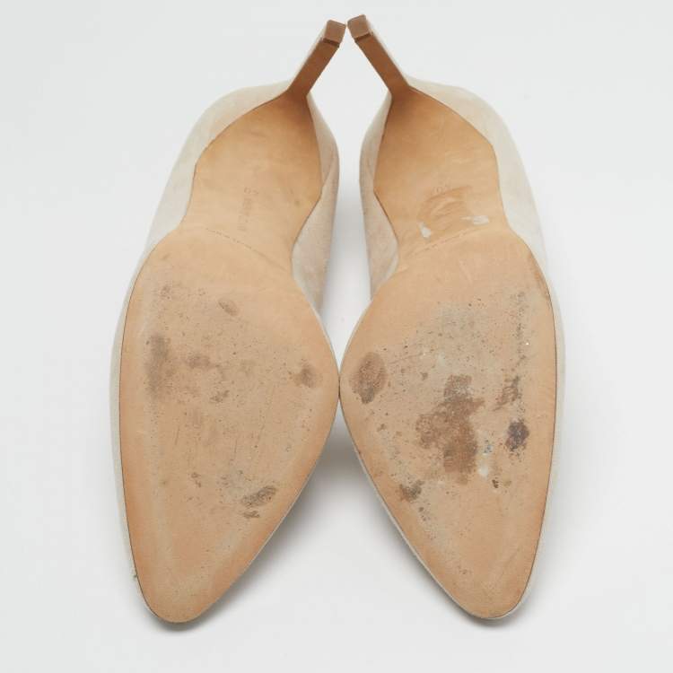 Pre Owned Manolo Blahnik BB Size 40 Beige Suede Pointed Toe Pumps