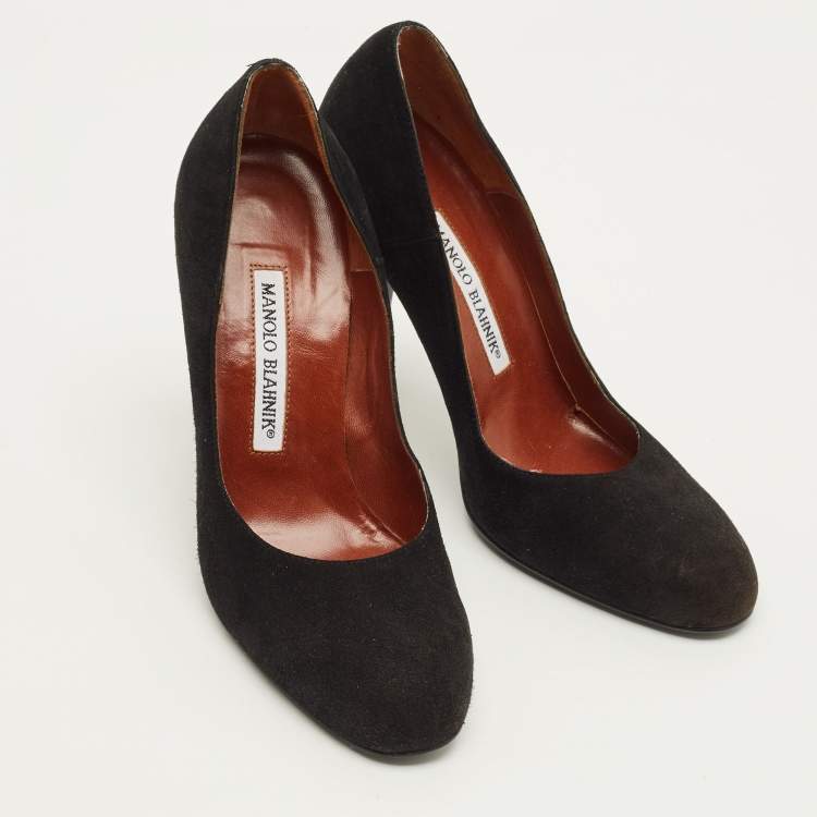 Pre Owned Manolo Blahnik Size 36.5 Black Suede Round Toe Pumps
