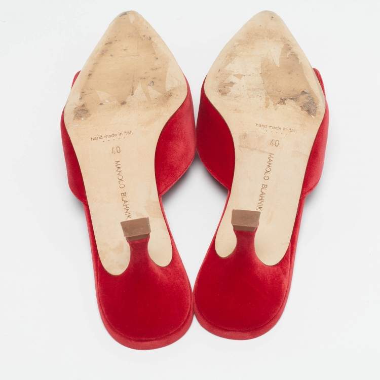 Pre Owned Manolo Blahnik Maysale Size 40 Red Velvet Mules