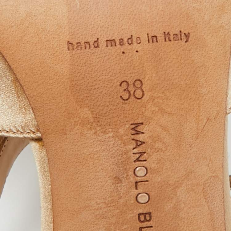 Pre Owned Manolo Blahnik Lurum Size 38 Beige Satin Crystal Embellished Mules