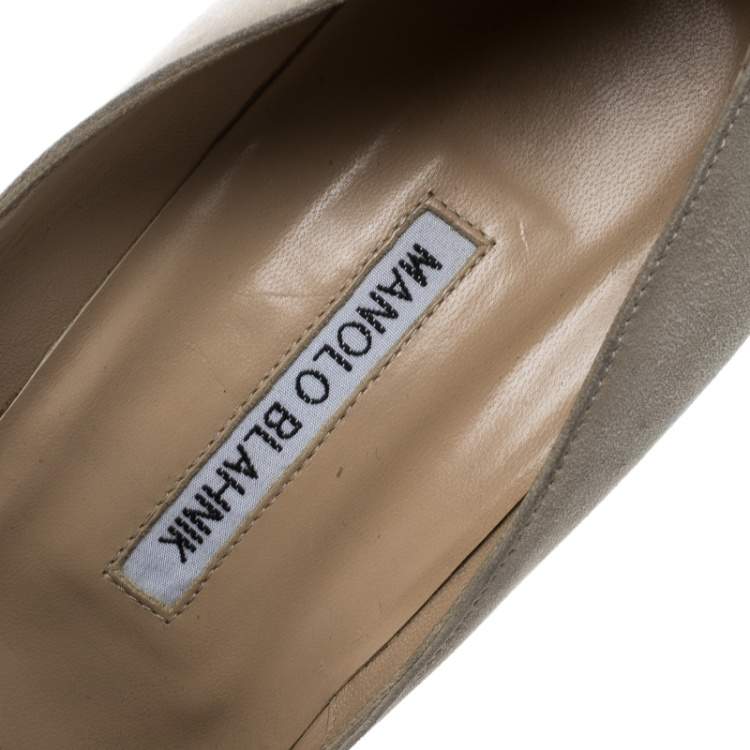 Pre Owned Manolo Blahnik Beige and Black Suede Arleti Frill Detail Pumps Size 41