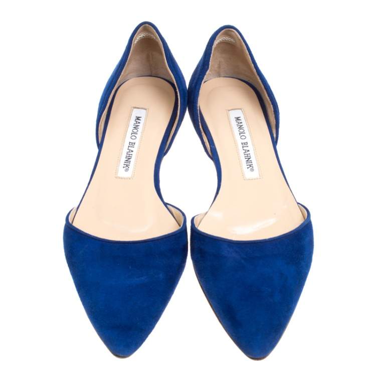 Pre Owned Manolo Blahnik Cobalt Blue Suede Soussaba D'Orsay Flats Size 35.5