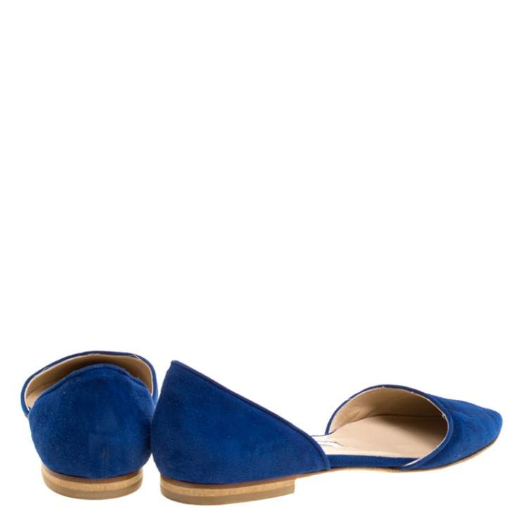 Pre Owned Manolo Blahnik Cobalt Blue Suede Soussaba D'Orsay Flats Size 35.5