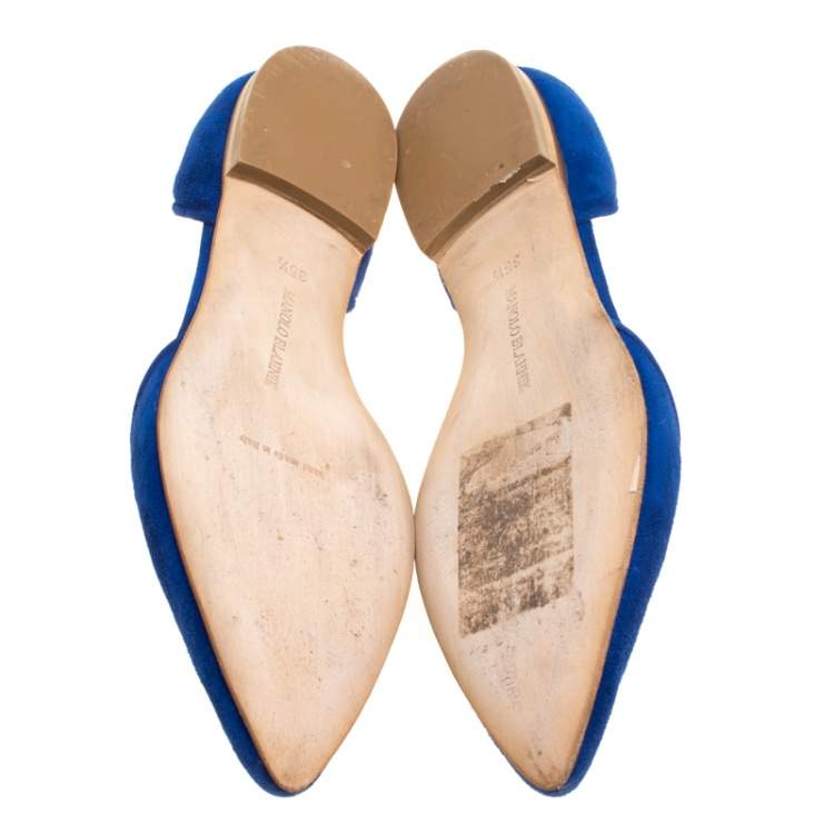Pre Owned Manolo Blahnik Cobalt Blue Suede Soussaba D'Orsay Flats Size 35.5