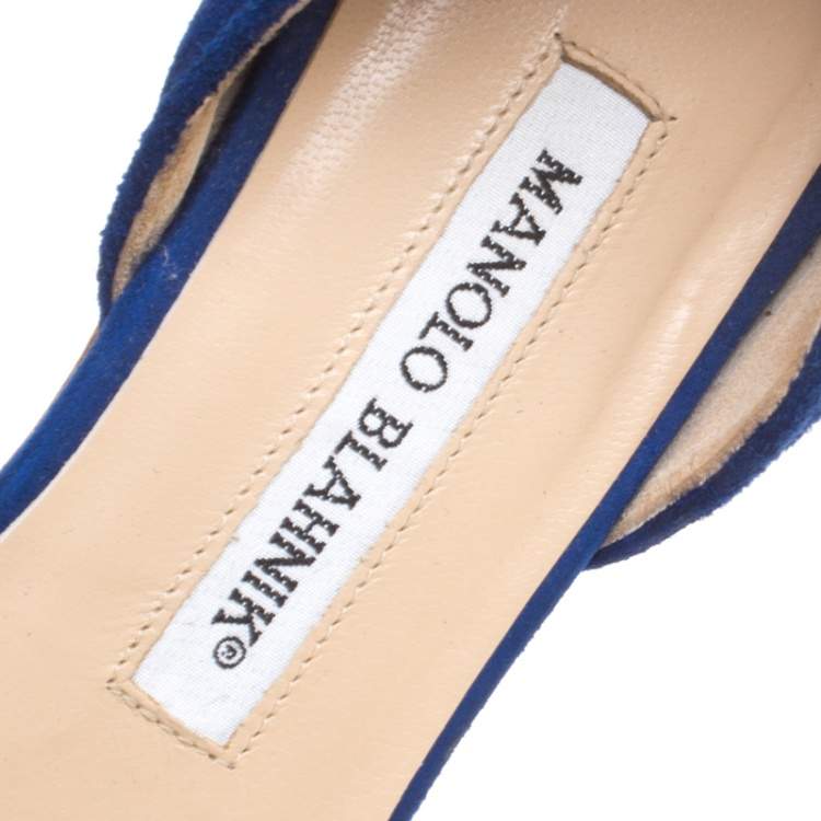 Pre Owned Manolo Blahnik Cobalt Blue Suede Soussaba D'Orsay Flats Size 35.5