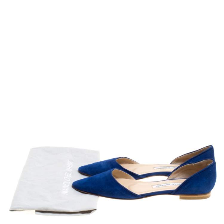 Pre Owned Manolo Blahnik Cobalt Blue Suede Soussaba D'Orsay Flats Size 35.5