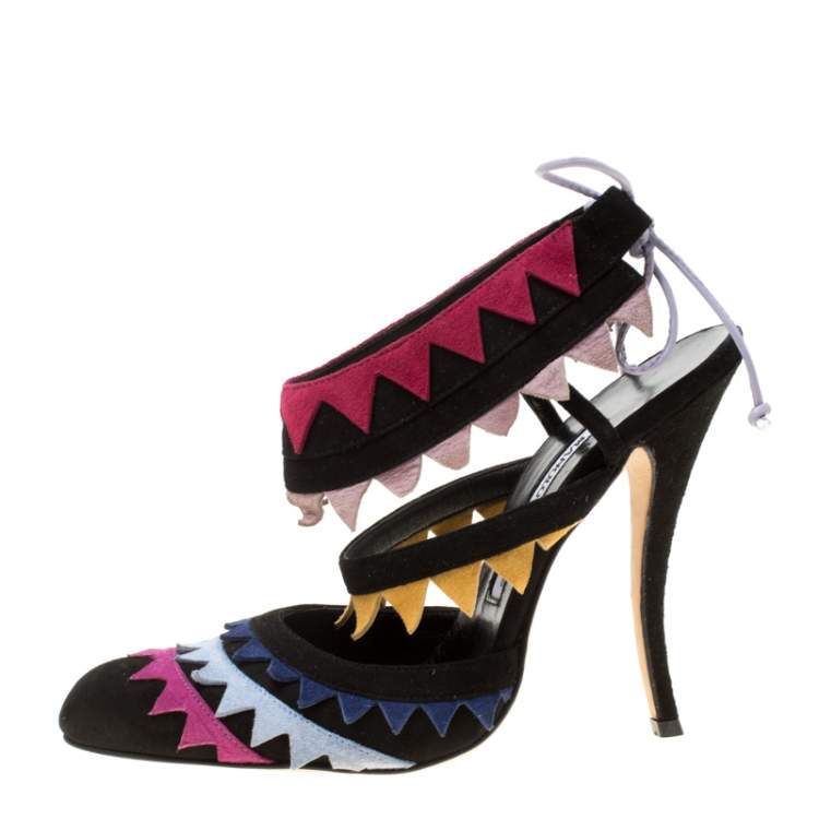 Pre Owned Manolo Blahnik Multicolor Suede Anastasia Sandals Size 38